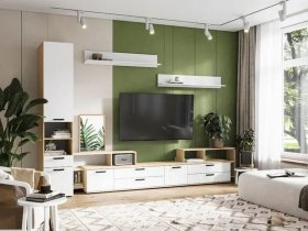 Модульная стенка Санса (дуб сонома/белый) в Югорёноке - yugoryonok.mebel-nsk.ru | фото